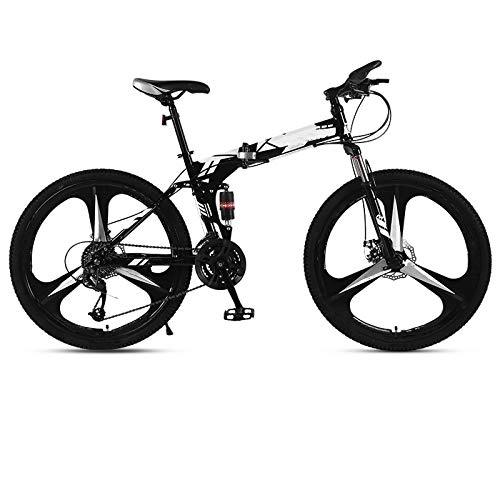 Folding Bike : THENAGD Folding Mountain Bike, Bicycle Adult Cross Country Variable Speed Racing Double Damping Disc Brake Bicycle for Male and Female Students. 26英寸 三刀轮白花色