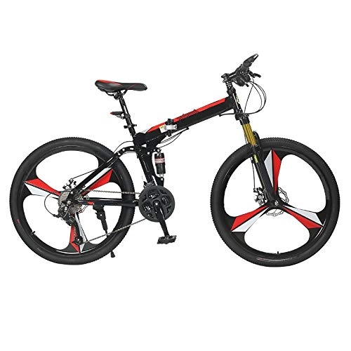 Folding Bike : THENAGD Folding Mountain Bike, Male Adult Portable Cross Country Student Portable Variable Speed Double Damping Bicycle 26 inches Top version of black and red all-in-one wheel (folded version)