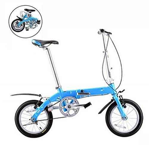 Folding Bike : Thole 14in Folding Bike Ultra-light Portable Aluminum Woman Cycling Alloy Bicycle for Adult Student, blue