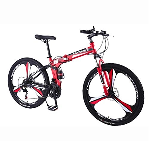 Folding Bike : Thole Mountain Bike 26 Inch Carbon Steel Folding Double Disc Brake Adult Bicycle Knife Wheel Student Bike, red