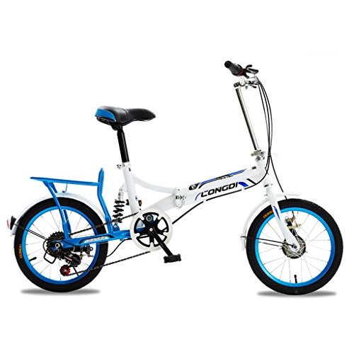Folding Bike : TLMYDD Folding Bike Adult Men And Women 20-Inch Portable Bicycle High Carbon Steel Bike, White Blue / Black White / Red / White / White Green (Color : White and blue)