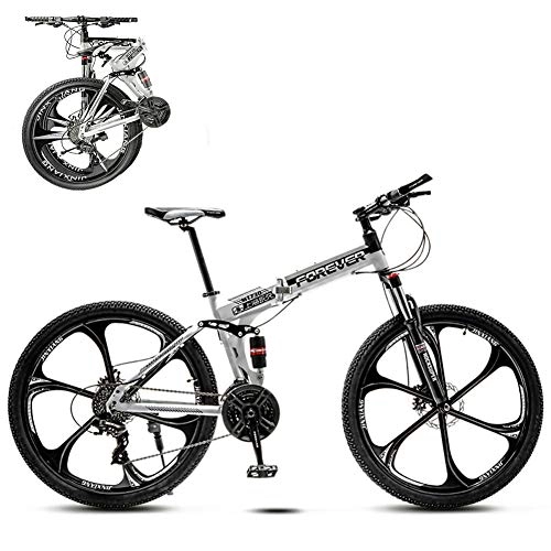 Folding Bike : TopBlng 26 Inch Folding MTB Bikes For Men, Full Shock-absorbing 21 Speed Double Disc Brake Road Bike, Portable Mountain Bike Lightweight Bicycle-J 24-speed