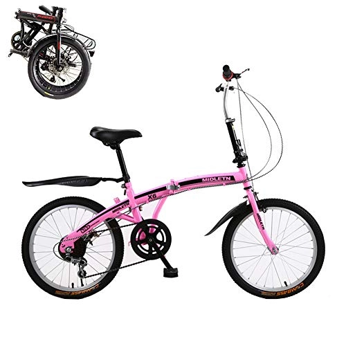 Folding Bike : TopBlng 6 Variable Speed Adult Folding Bike, Students Mini Bikes Teens Bicycle School City Riding, 20 Inch Wheel, High Carbon Body, 6 Speed Variable Speed-C