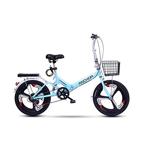 Folding Bike : TopBlng Adult Folding Bike 20 Inch All-in-one Tires, Variable Speed, Shock Absorption, Rear Rack, Teens Cruiser Bike Perfect For City Riding And Commuting, Front And Rear Fenders-Blue