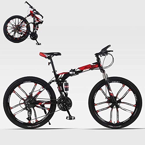Folding Bike : TopBlng Adult MTB Bikes Inch Wheel, Full Shock-absorbing 21 Speed Double Disc Brake Road Bike, Unisex Folding Mountain Bike, Outdoor Sports Bicycle-21 Speed