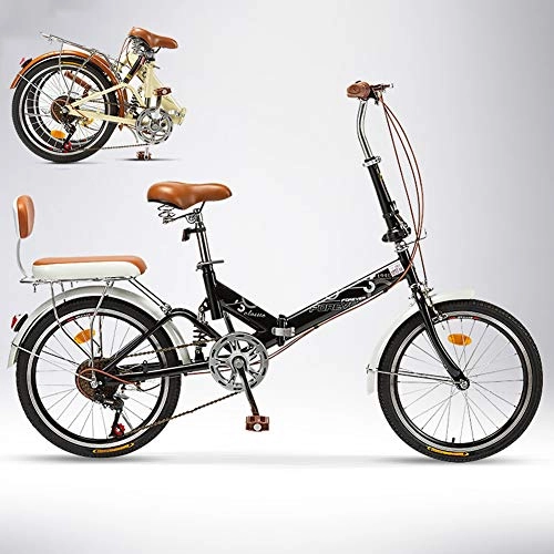 Folding Bike : TopBlng Before And After Fenders, Adult Folding Bike, Rear Rack, 20 Inch Wheel, Mini Bike Bicycle For City Riding And Commuting, Has 6 Gear Variable Speed-Black