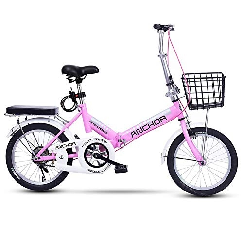 Folding Bike : TopBlng Cheap Adult Cruiser Bike With Basket, Single Speed Aluminum Frame Mini Bikes For City Riding Track Commuting, Lightweight Folding Bike For Women-A
