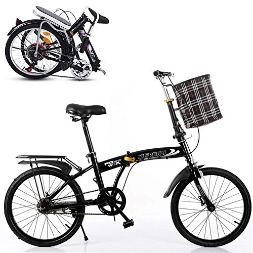 Folding Bike : TopBlng Cheap Adult Folding Bike, Aluminum Frame Cruiser Bike With Basket, Women Bike Bicycle 20 Inch Mini Single Speed Bicycle Students Bikes-Black