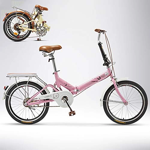 Folding Bike : TopBlng Cruiser Bike For Urban Track, With The Back Seat Bike Bicycle 20 Inch Wheel For Students Teens, Women Folding Bike Aluminum Frame Single Speed-Pink