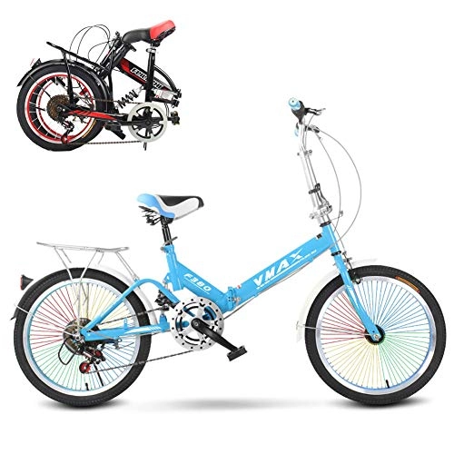 Folding Bike : TopBlng Full Shock-absorbing, 6th gear.Variable Speed, Adult Folding Bike 20 Inch Wheel, Woman Mini Bikes Teens Bicycle School City Riding-B