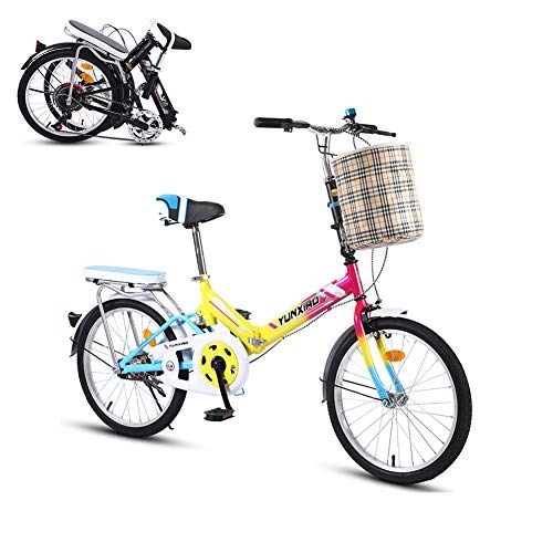 Folding Bike : TopBlng Lightweight Bike Bicycle For City Riding Commuting Outdoor Sports, Adult Cruiser Bike With Basket Fenders, 20 Inch Women Folding Bike-Multicolor