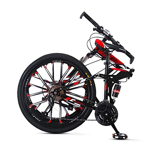 Folding Bike : TopBlng Portable MTB Bikes High Carbon Steel Frame, Men Road Bike, Adult Double Disc Brake Bicycle, 27-speed Folding Mountain Bike-27-speed