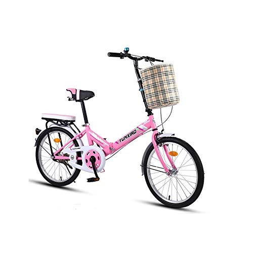 Folding Bike : TopBlng Single Speed Aluminum Frame Mini Bikes For City Riding, Cheap 16 Inch Adult Folding Bike, Women Men Bike Bicycle With Basket Back Seat-Pink