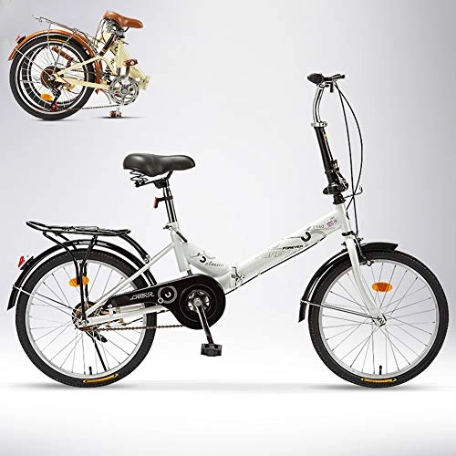 Folding Bike : TopBlng Unisex 20 Inch Folding Bike, Portable Road Bike Lightweight Bikes, Students Teens Cruiser Bike Single Speed With Back Seat, For Commuting Track-White