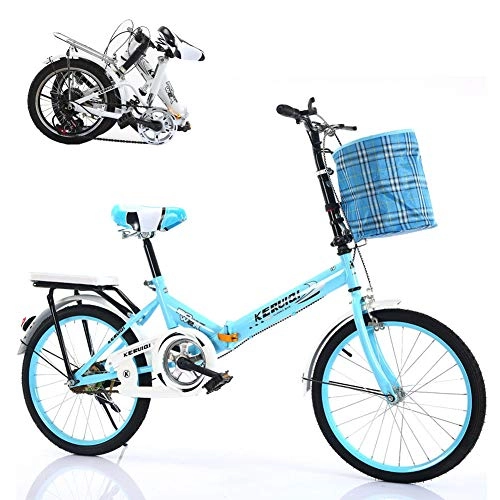 Folding Bike : TopJi Adult Folding Bike, Aluminum Frame, Variable Speed, Portable Bike Bicycle Lightweight Bikes 20 Inch Wheel, With Basket Fenders For City Riding Variable Speed Blue