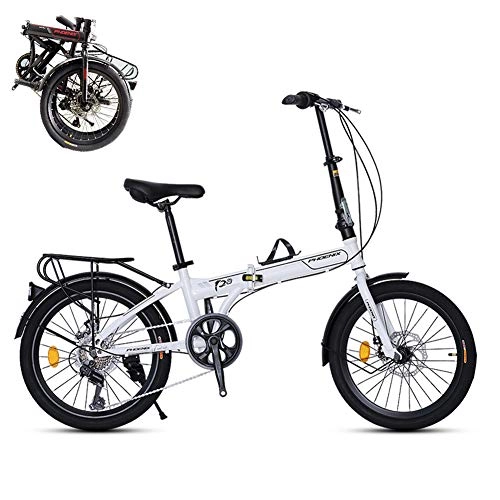 Folding Bike : TopJi Teens Cruiser Bike 20 Inch Wheel, 7th Gear Variable Speed, Suggested Height -170 Cm, Students Folding Bike Mini Bicycle White