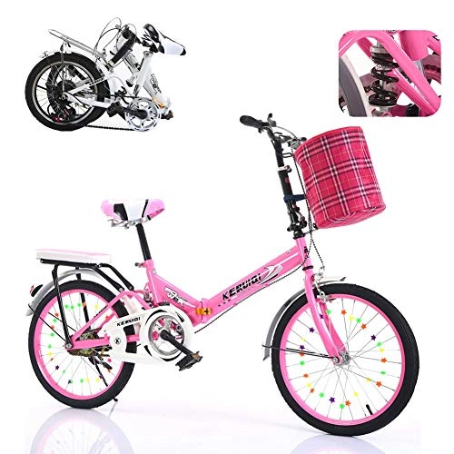 Folding Bike : TopJi Women Folding Bike, Bike Bicycle For City Riding Urban Track, Folding Cruiser Bike Has Aluminum Frame, Shock Absorption, Front And Rear Fenders, Rear Rack Shock Absorbing + Pink 20 Inch