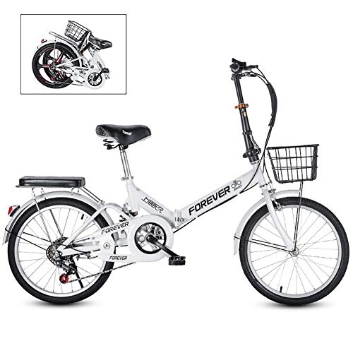 Folding Bike : TOPYL 20 Inch Folding Bicycle Bike, 6-speed Foldable Cycling Commuter Bike Women's Adult Student, Lightweight Aluminum Frame Shock Absorption Variable Speed White