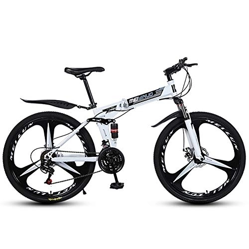 Folding Bike : TOPYL 26 Inch Mountain Bike Full Suspension, Folding MTB Bike Not-slip Bike For Adults Teens, Sport Wheels Dual Disc Brake Aluminum Frame White-3 Spoke 27 Speed