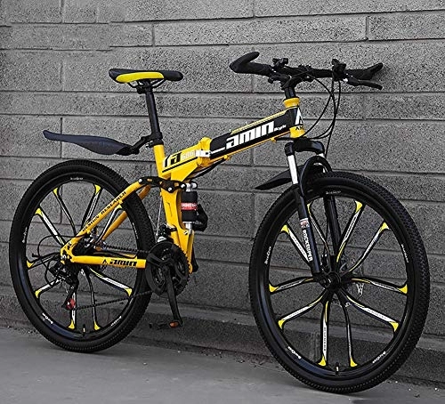 Folding Bike : TOPYL Foldable Mountainbike 24 / 26 Inches, MTB Bicycle With Spoke Wheel, Lightweight Mountain Bikes Bicycles Yellow 24", 27 Speed