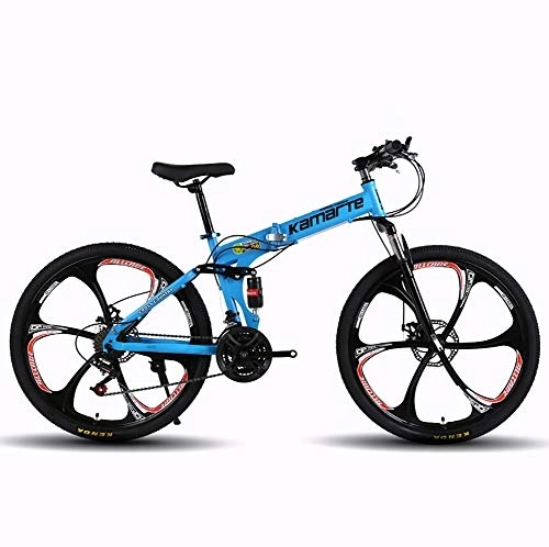 Folding Bike : TOPYL Man'Mountain Bike, Lightweight Full Suspension Mountain Bike, 26 Inch Folding Bicycle Commuter City Bike Man MTB Bike Disc Brakes Bicycle Blue-6 Spoke 27 Speed