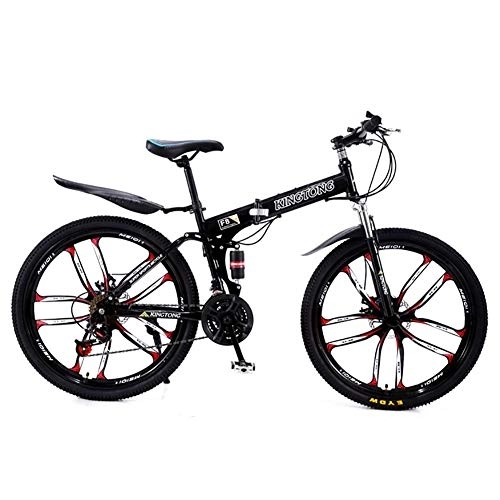 Folding Bike : TOPYL Men's Mountain Bikes, Lightweight Foldable Bike, Commuter City Bike With Front Suspension Adjustable Seat Black-10 Spoke 24", 27 Speed