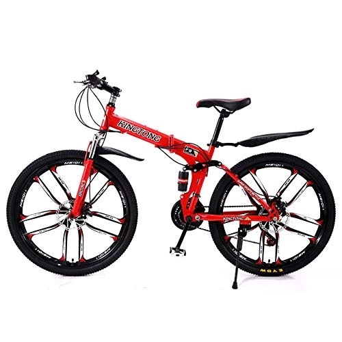 Folding Bike : TOPYL Men's Mountain Bikes, Lightweight Foldable Bike, Commuter City Bike With Front Suspension Adjustable Seat Red-10 Spoke 24", 24 Speed