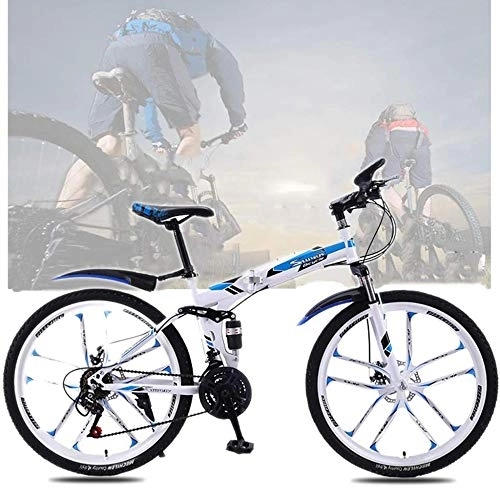 Folding Bike : TRGCJGH Adult Foldable Mountain Bike, 26 Inches Carbon Steel Mountain Bike 21 / 24 / 27 / 30 Speed Bicycle Full Suspension Hardtail MTB, A-21speed