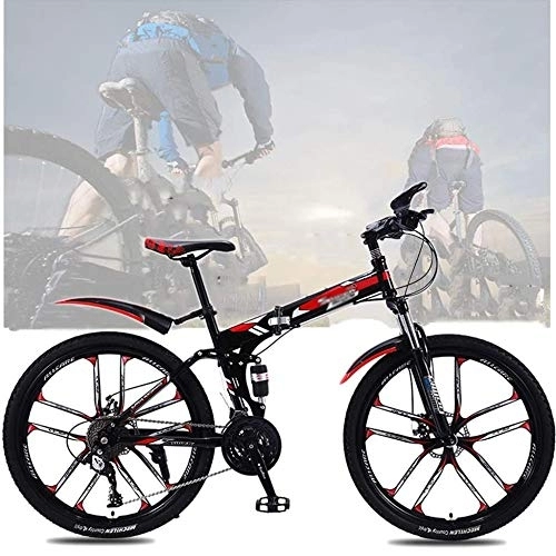 Folding Bike : TRGCJGH Adult Foldable Mountain Bike, 26 Inches Carbon Steel Mountain Bike 21 / 24 / 27 / 30 Speed Bicycle Full Suspension Hardtail MTB, B-21speed