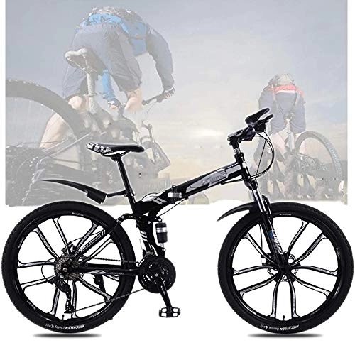Folding Bike : TRGCJGH Adult Foldable Mountain Bike, 26 Inches Carbon Steel Mountain Bike 21 / 24 / 27 / 30 Speed Bicycle Full Suspension Hardtail MTB, C-27speed