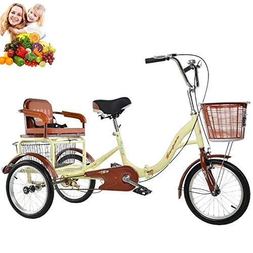 Folding Bike : Tricycle 16inch adult kids 3-wheel bikes with rear basket and rear seat folding tricycle Comfortable scooter for the elderly ladies Bicycles 150kg load Pick up children