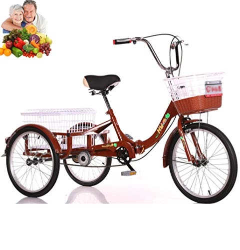 Folding Bike : Tricycle adult 20inch 3 wheeler bikes folding tricycle comfort scooter 3 rounds bicycle with vegetable basket tricycle pedal for the elderly Human tricycle gifts for parents