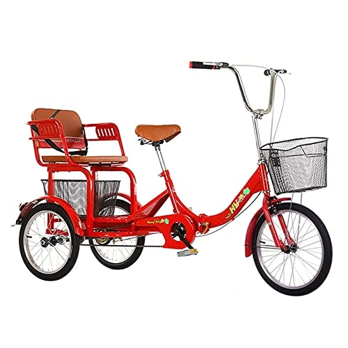 Folding Bike : Tricycle for Adults Adult Folding Tricycle, 1 Speed Foldable Adult Trike, 16 Inch 3 Wheel Bikes with Low Step-Through, Adjustable Manpower Pedal Bicycle with Basket for Adult (Red)