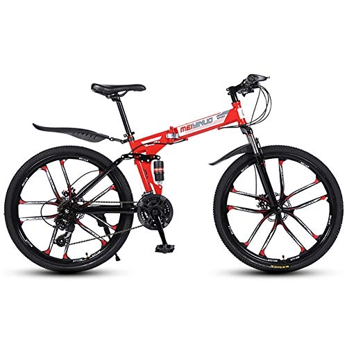 Folding Bike : TriGold 26 Inch Folding Mountain Bike For Men, Lightweight Foldable Road Bike For Teens Adult, 21 Speed Bicycle Full Suspension MTB Bike-Red 21 Speed