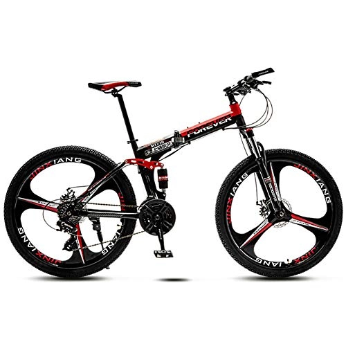 Folding Bike : TriGold Adult Mountain Bike Folding, Foldable MTB Bike Bicycle Disc Brakes Men, Lightweight Road Bike 26 Inch Speed Women-Red-21 Speed 24in