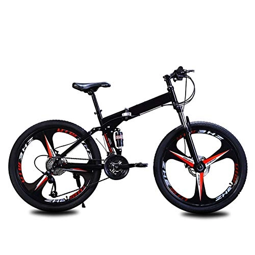 Folding Bike : TriGold Folding Mountain Bicycle 26 In Men, Adult MTB Bike Disc Brakes Women, High Carbon Steel Foldable Mountain Bike Speed-Black-26in 21 Speed