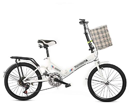 Folding Bike : TSTZJ 20" Folding City V2 Compact Foldable Bike -6 Speed Gears Foldable City MTB shift shock absorber bicycle Dual Suspension Bicycle, white-20 inches