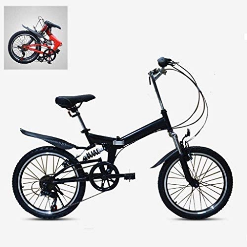 Folding Bike : TTZY 20 inch Folding Mountain Bikes, 6-Speed Variable High Carbon Steel Frame, Shock Absorption V Brake All Terrain Adult City Foldable Bicycle 6-11, White SHIYUE (Color : Black)