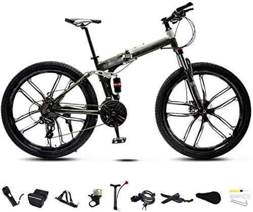 Folding Bike : TTZY 24-26 inch MTB Bicycle, Unisex Folding Commuter Bike, 30-Speed Gears Foldable Bicycle Bike, Double Disc Brake / Green / C Wheel / 24' 5-27 SHIYUE