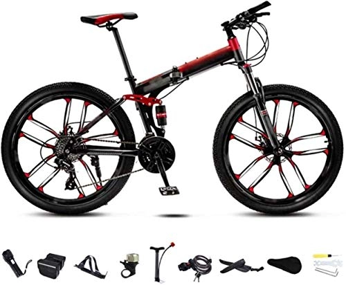Folding Bike : TTZY 24-26 inch MTB Bicycle, Unisex Folding Commuter Bike, 30-Speed Gears Foldable Bicycle Bike, Double Disc Brake / Red / C Wheel / 24' 6-6 SHIYUE