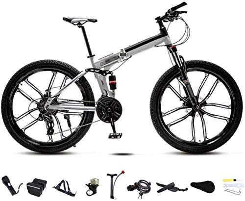 Folding Bike : TTZY 24-26 inch MTB Bicycle, Unisex Folding Commuter Bike, 30-Speed Gears Foldable Bicycle Bike, Double Disc Brake / White / C Wheel / 24' 5-29 SHIYUE
