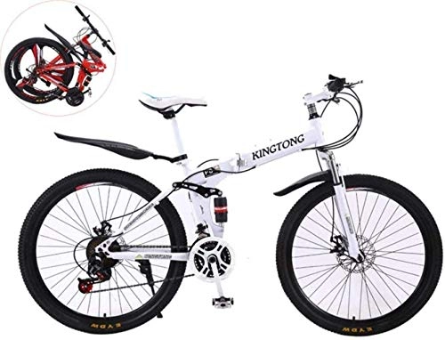 Folding Bike : TTZY 26 Inches Double Shock Absorption Foldable Bicycle, Unisex High-Carbon Steel Variable Speed Mountain Bike 6-11, White, 26in (27 Speed) SHIYUE (Color : White, Size : 26in (27 speed))