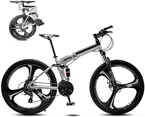 Folding Bike : TTZY Bikes 24-26 inch MTB Bicycle, Unisex Folding Commuter Bike, 30-Speed Gears Foldable Bicycle Bike, Double Disc Brake / White / A Wheel / 26'' 7-14 SHIYUE