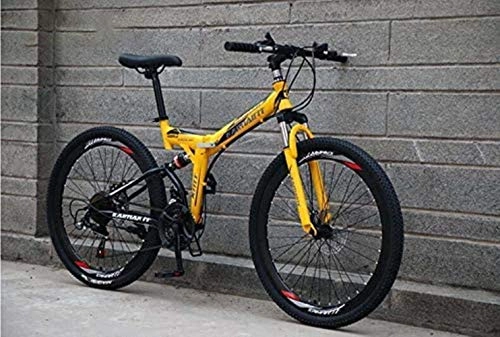 Folding Bike : TTZY Folding Mountain Bike Bicycle for Men Women, High Carbon Steel Frame, Full Suspension MTB Bikes, Dual Disc Brake 6-6, 24 inch 21 Speed SHIYUE