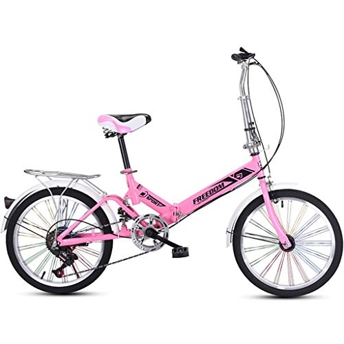 Folding Bike : Tuuertge foldable bicycle 20 Inch Lightweight Alloy Folding Bicycle City Commuter Variable Speed Bike, with Colorful Wheel, 13kg - 20AF06B (Color : Pink)