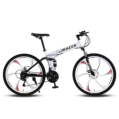 Folding Bike : Tuuertge foldable bicycle Mountain bikes are foldable, seat height can be adjusted, both men and women are available 26 inches 27 speed off-road racing (Color : White)