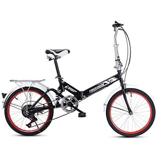 Folding Bike : Tuuertge foldable bicycle Variable Speed Lightweight Folding Bike Small Portable Bicycle for Adult Student Teens Folding Bike Country Road Bicycle Adult Student, Three Colors (Color : Black)