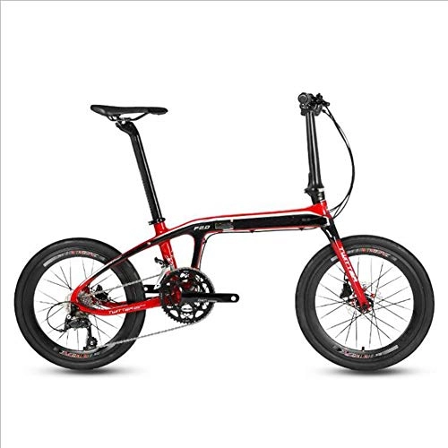 Folding Bike : TX 20 Inches Folding Bike Ultralight Carbon Fiber 16 Variable Speed Small Wheels Double Oil Disc Brake Outdoor Travel for Men Women, Red