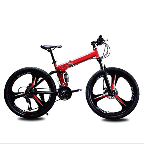 Folding Bike : TX 24 Inch Outdoor Folding Mountain Bike Double Shock Absorption Variable Speed Long-Distance Cycling Travel, Red, 27speed