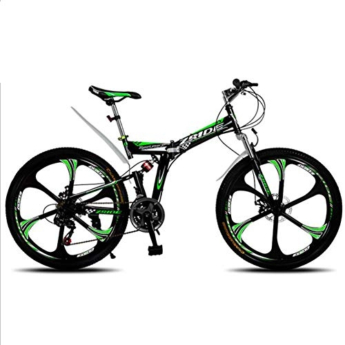 Folding Bike : TX Foldable Mountain Bike 26 Inch 21 24 27 30 Variable Speed 6-Spoke Wheel Bicycle Rear Suspension Shock Absorbers, D, 24gears